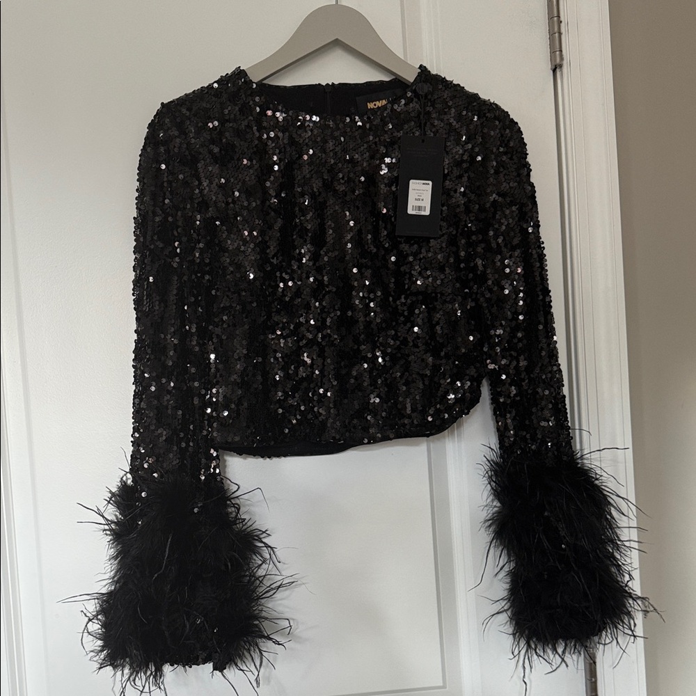 Fashion Nova Black Sequin Crop Top